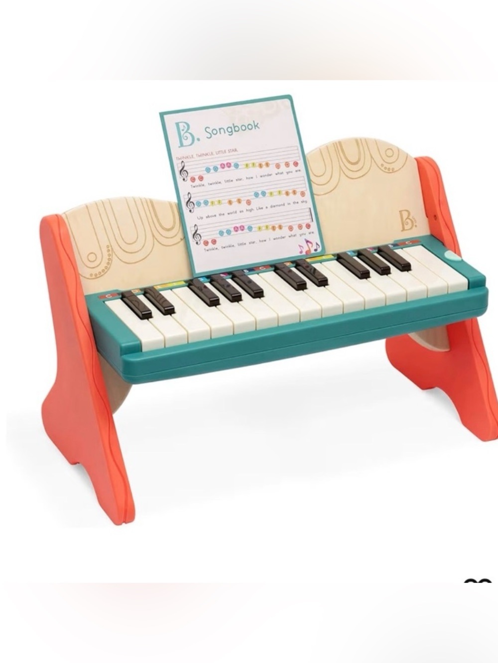 Wooden Kids Keyboard Piano in Teal and Coral by